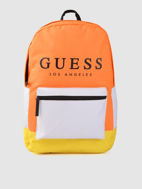 

GUESS Women Orange & White Colourblocked Backpack with Brand Logo Print Detail