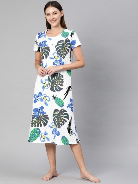 

Todd N Teen White & Green Printed Nightdress