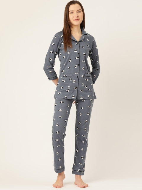 

MBeautiful Women Charcoal & Black Panda Printed Night suit