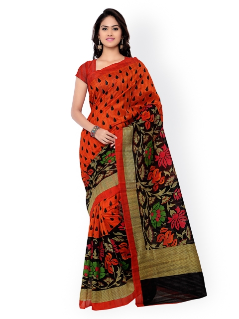 

Florence Orange Bhagalpuri Silk Floral Print Saree