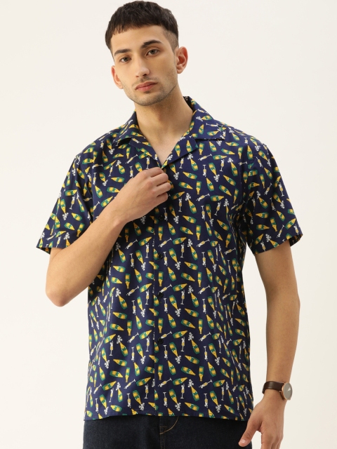 

Hancock Men Navy Blue & Yellow Relaxed Regular Fit Printed Casual Shirt