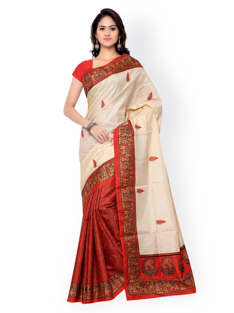 

Florence Beige & Red Bhagalpuri Silk Printed Saree, Off white
