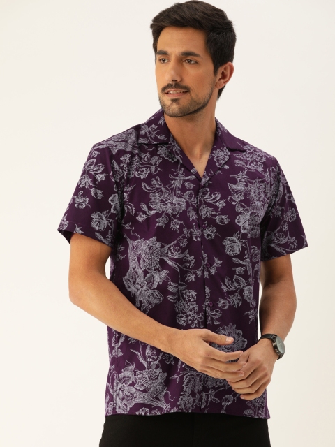 

Hancock Men Burgundy Relaxed Regular Fit Floral Printed Casual Shirt