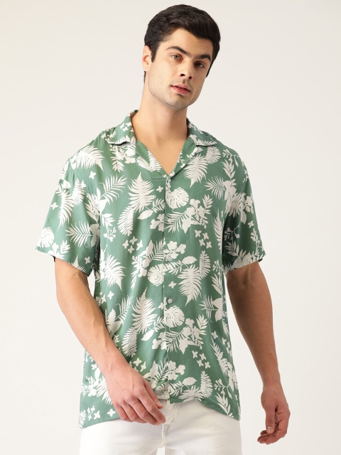 

Hancock Men Green & White Relaxed Fit Tropical Print Casual Shirt