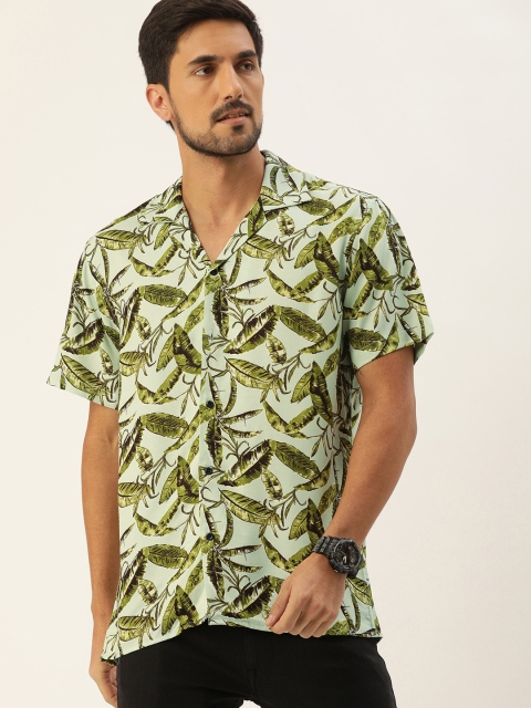 Hancock Men Green Relaxed Fit Floral Printed Casual Shirt