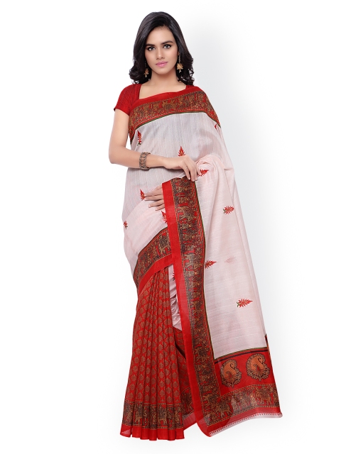 

Florence White & Red Bhagalpuri Art Silk Printed Saree