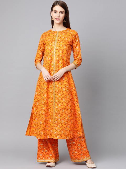 

mokshi Women Orange & Rust Red Printed Kurta with Palazzos