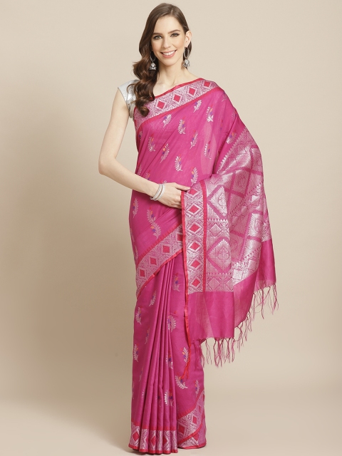 

swatika Pink & Purple Woven Design Handloom Banarasi Saree