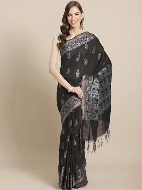 

swatika Black & Silver Handloom Woven Design Banarasi Saree