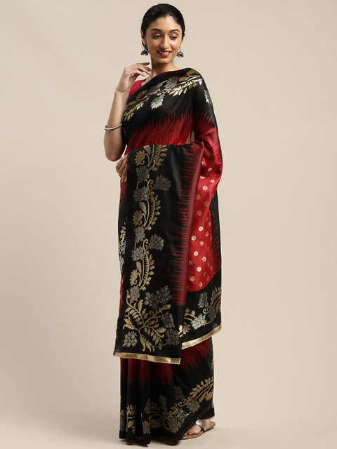 

Mitera Red & Black Silk Blend Woven Design Banarasi Saree