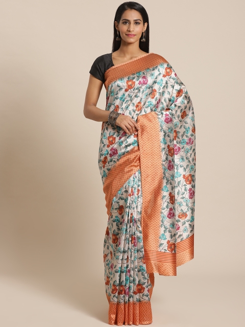 

KALINI Grey & Green Floral Print Saree