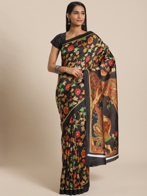 

KALINI Black & Red Floral Print Saree