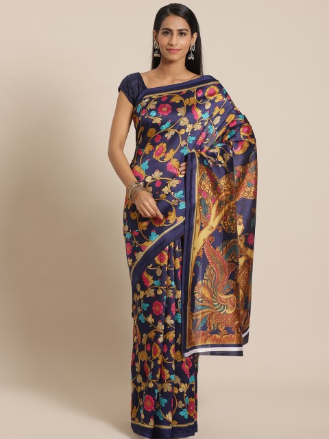 

KALINI Navy Blue & Yellow Printed Saree