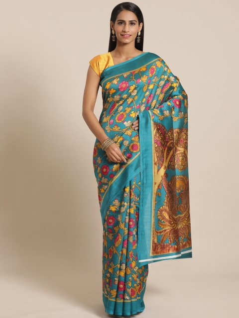 

KALINI Sea Green & Mustard Yellow Floral Print Saree