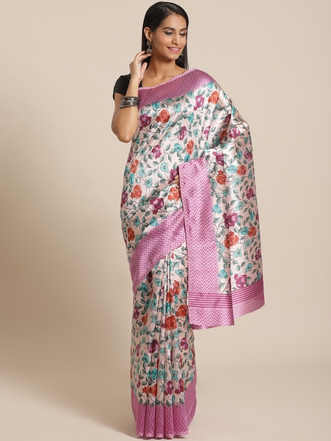 

KALINI Peach-coloured & Sea Green Floral Printed Saree