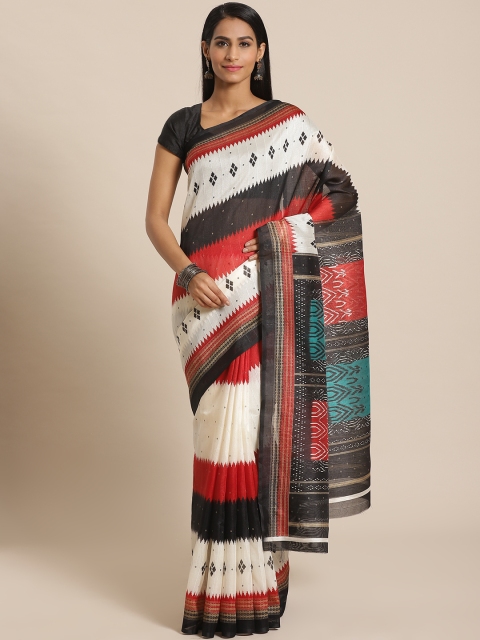 

KALINI White & Red Striped Bhagalpuri Saree