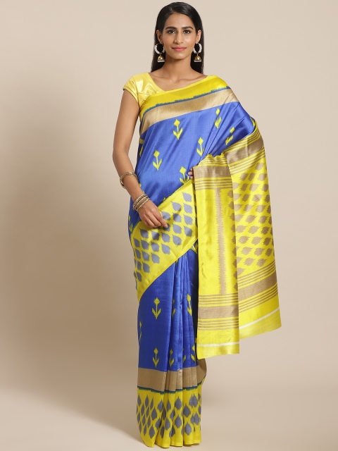 

KALINI Blue & Yellow Printed Saree