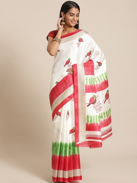 

KALINI White & Red Printed Saree