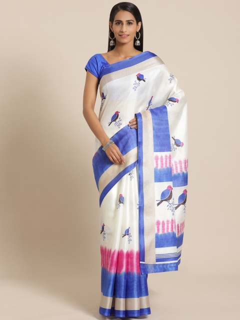 

KALINI White & Blue Printed Saree