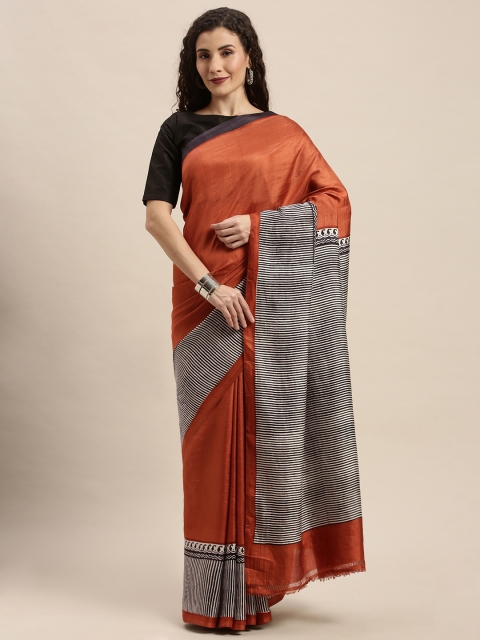 

Taneira Orange Pure Silk Solid Murshidabad silk Saree