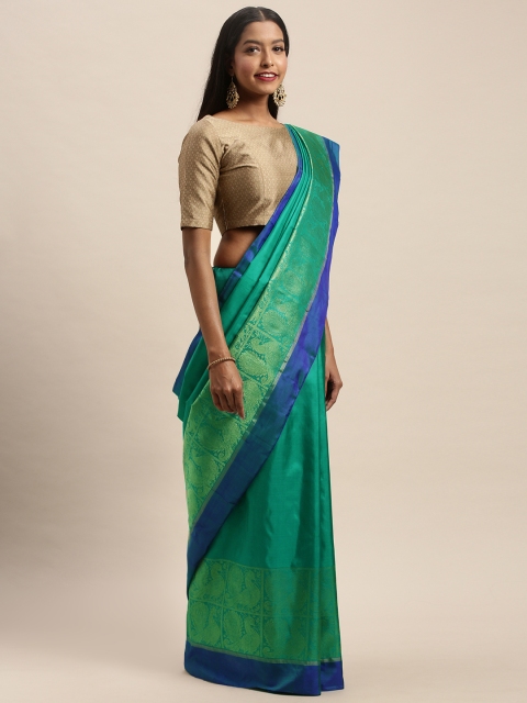 

Taneira Green & Blue Pure Silk Solid Kanjeevaram Saree