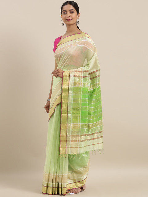 

Taneira Green Silk Cotton Woven Design Maheshwari Saree