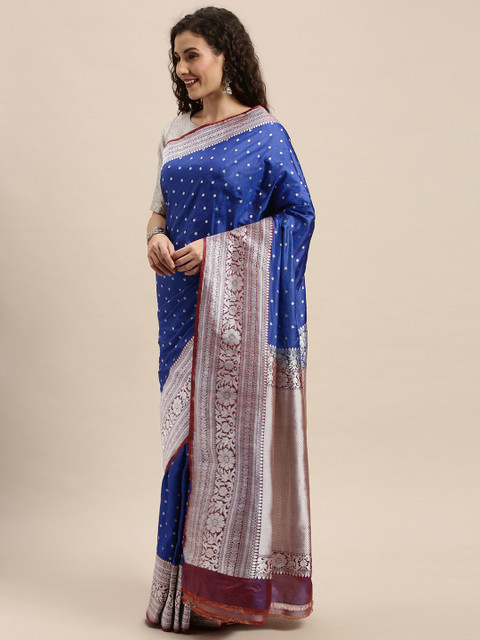 

Taneira Blue & Gold-Toned Pure Silk Woven Design Banarasi Saree