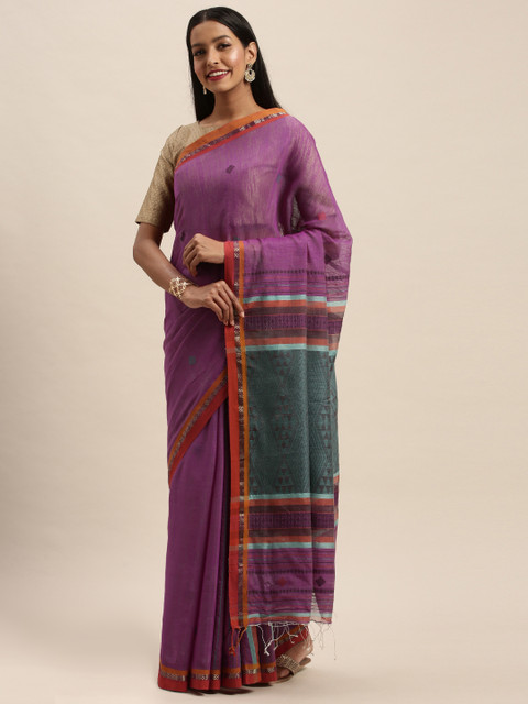 

Taneira Pink & Orange Pure Silk Woven Design Jamdani Saree