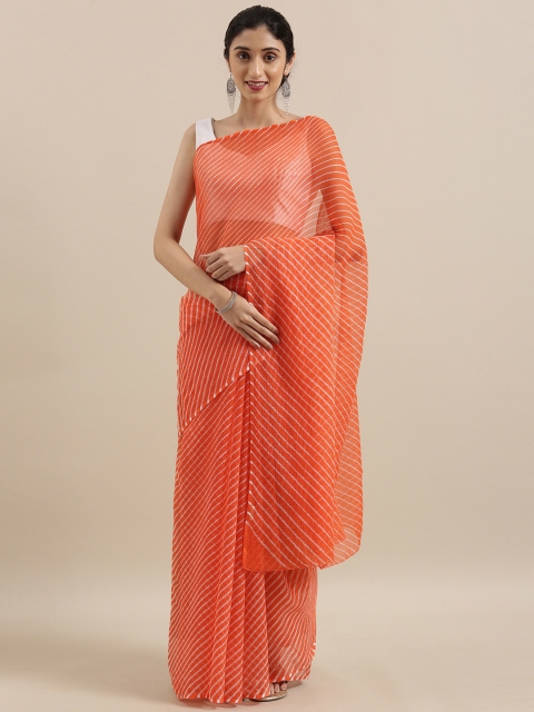 

Taneira Orange Pure Cotton Striped Kota Saree