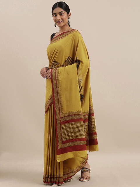 

Taneira Yellow Pure Cotton Solid Bagh Saree