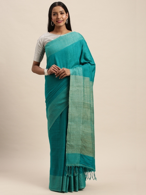 

Taneira Turquoise Blue Solid Pure Cotton Saree