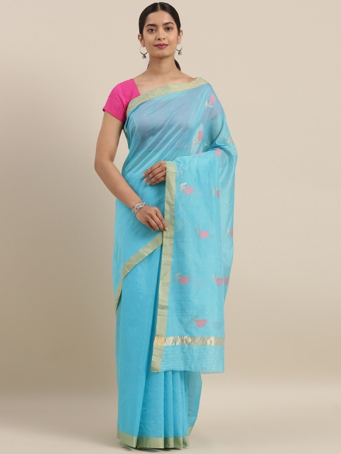 

Taneira Blue Silk Cotton Woven Design Chanderi Saree