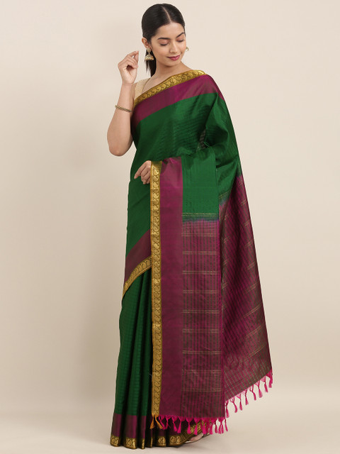 

Taneira Green Striped Pure Silk Saree