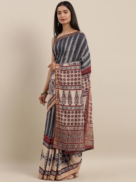 

Taneira Black & Beige Pure Cotton Ajrakh Block Print Saree
