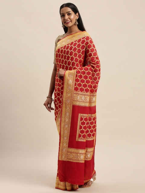 

Taneira Red & Golden Pure Georgette Woven Design Banarasi Saree