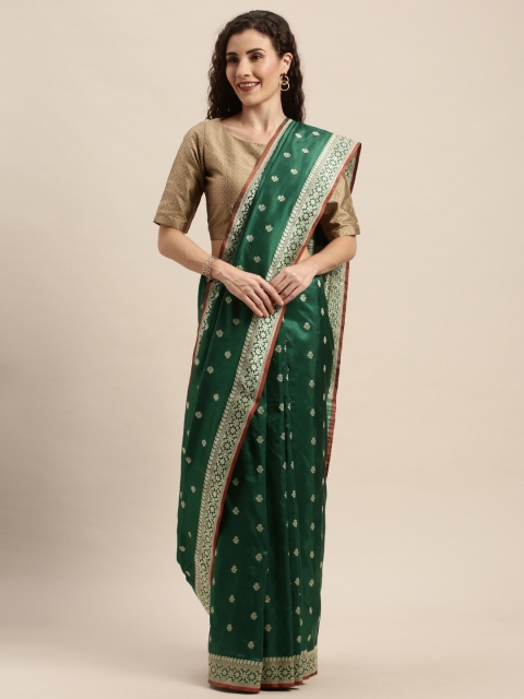 

Taneira Green & Gold-Coloured Pure Silk Woven Design Banarasi Saree