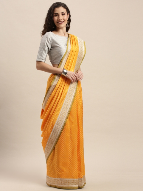 

Taneira Yellow & Gold-Toned Pure Silk Woven Design Banarasi Saree