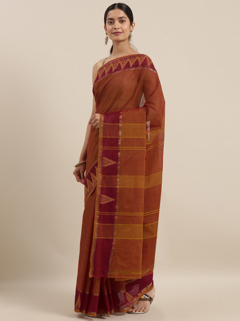 

Taneira Rust Orange Solid Pure Cotton Saree