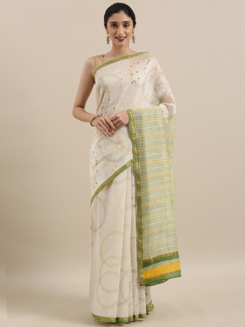 

Taneira Off-White Silk Cotton Printed Chanderi Saree