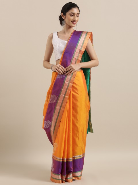 

Taneira Orange Solid Pure Silk Saree