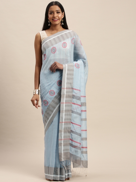 

Taneira Blue & Pink Silk Cotton Striped Jamdani Saree