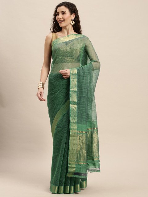 

Taneira Green Pure Cotton Solid Mangalagiri Saree