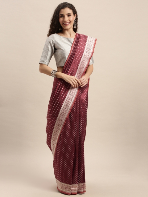 

Taneira Burgundy Pure Silk Printed Banarasi Saree