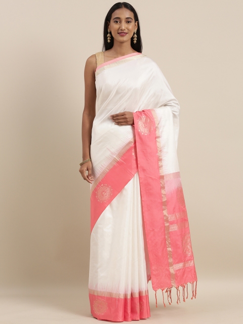 

Taneira Off-White Solid Pure Silk Saree