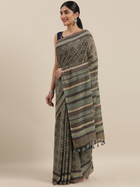 

Taneira Grey Pure Cotton Printed Block Print Saree