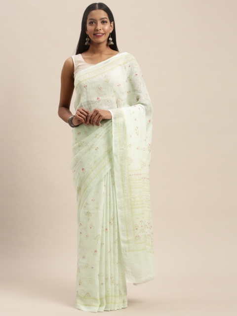 

Taneira Green & Pink Linen Blend Printed Saree