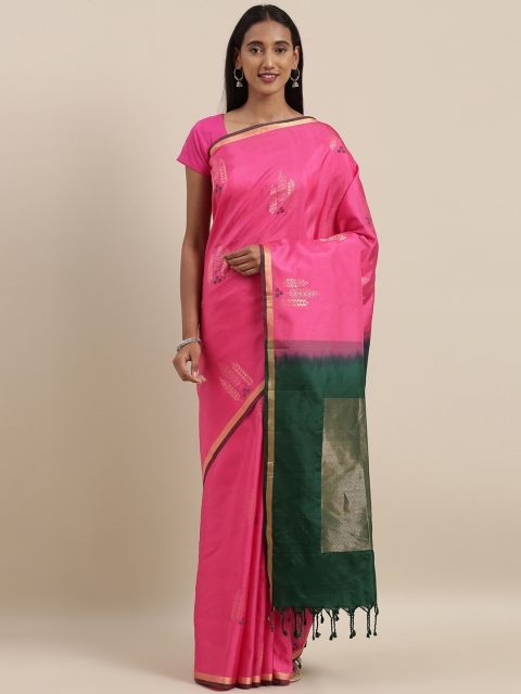 

Taneira Pink & Green Pure Silk Woven Design Saree