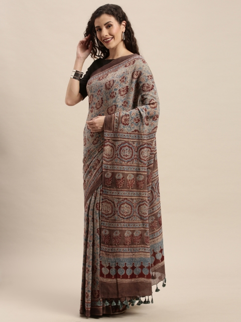 

Taneira Blue & Maroon Pure Cotton Ajrakh Block Print Saree