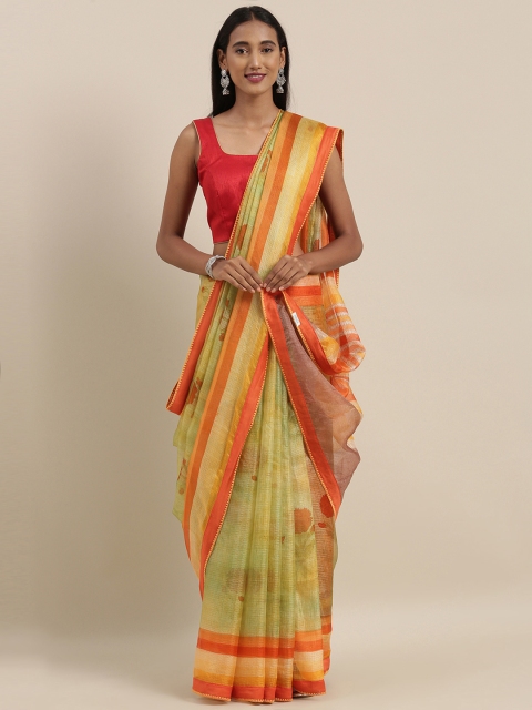 

Taneira Yellow & Orange Pure Silk Printed Kota Saree
