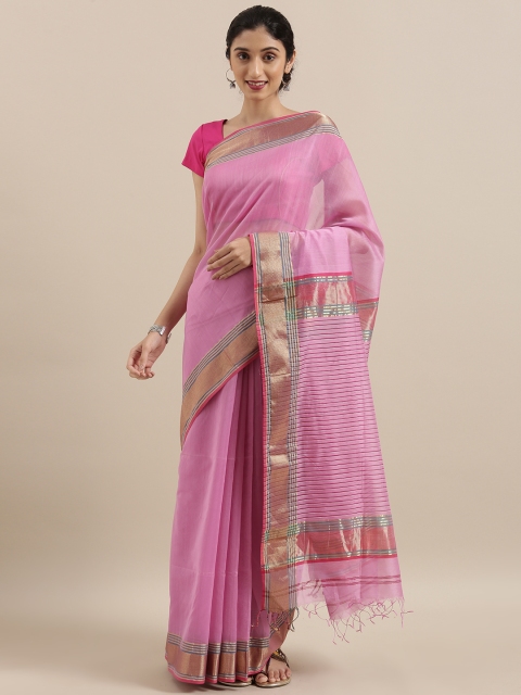 

Taneira Pink Silk Cotton Solid Maheshwari Saree